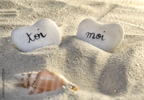 toi et moi sur galets en forme de coeur