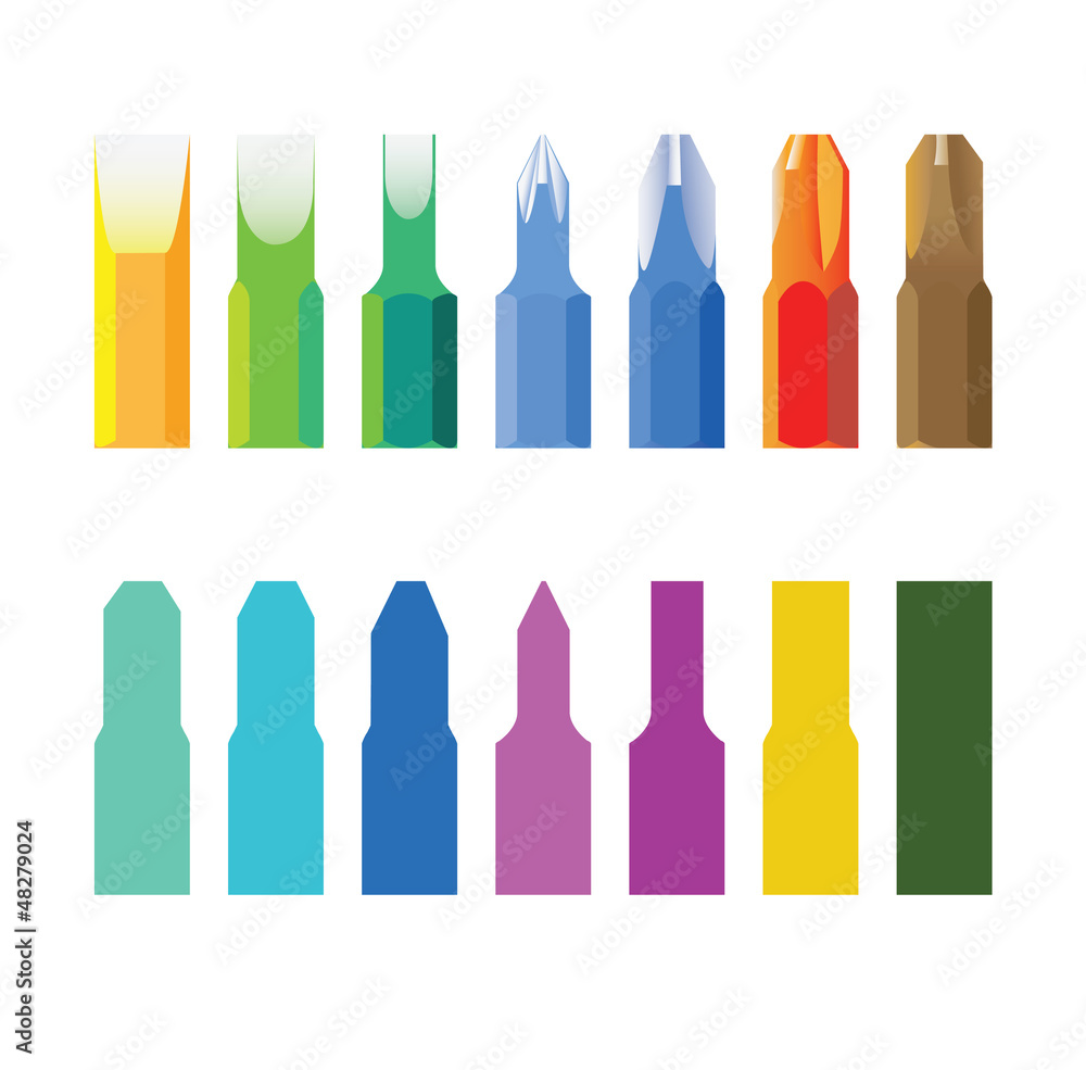 Color screw-drivers bit in line -isolated illustration
