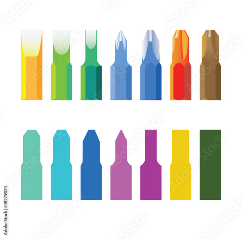 Color screw-drivers bit in line -isolated illustration