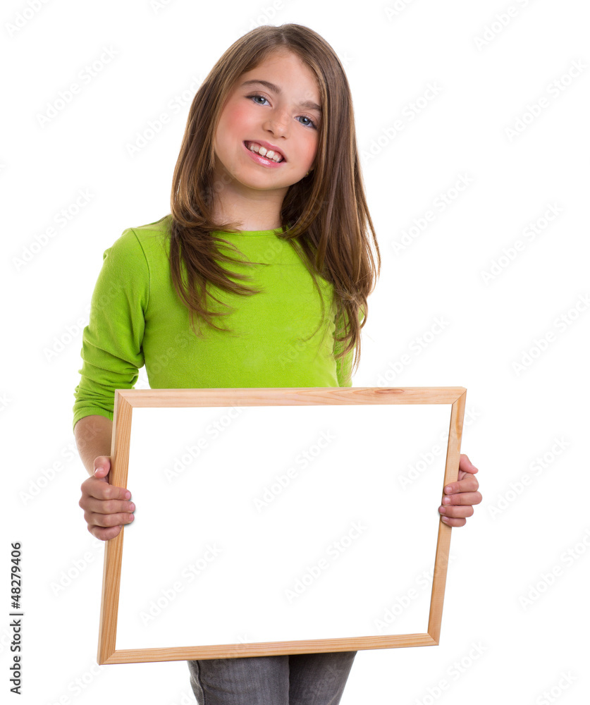 child girl with white frame copy space white blackboard child girl with white frame copy space white blackboard