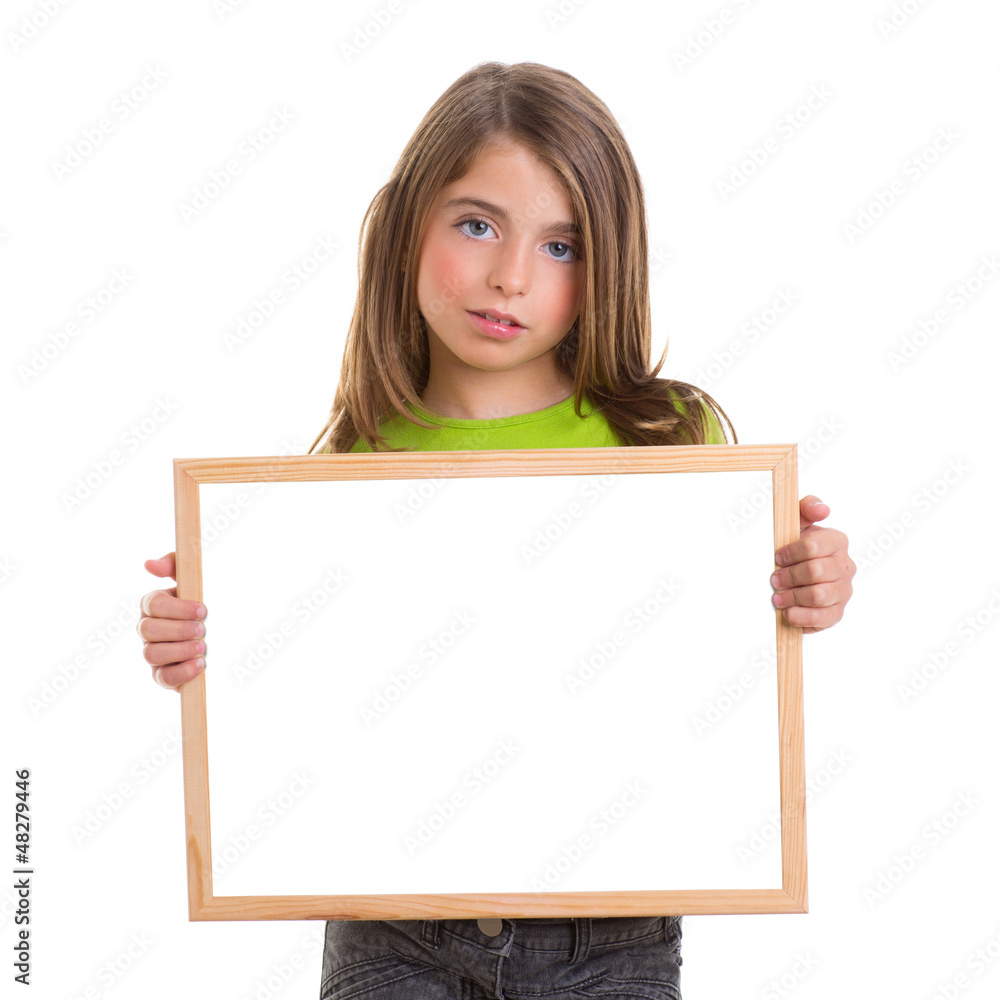 child girl with white frame copy space white blackboard child girl with white frame copy space white blackboard