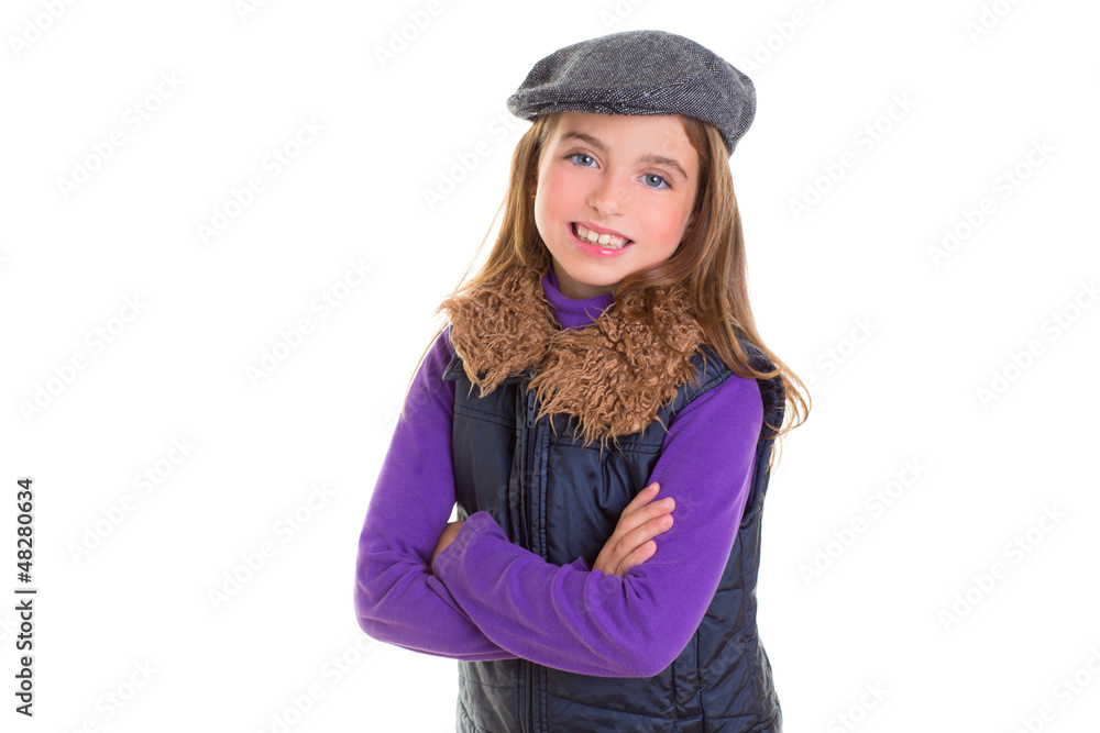 children kid winter girl with cap coat and fur smiling children kid winter girl with cap coat and fur smiling