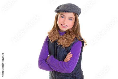 children kid winter girl with cap coat and fur smiling