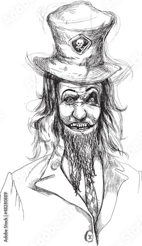 Portrait of an undead (zombie, scary clown ...) , hand drawing
