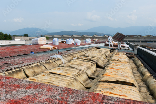 Asbestos removal on a roof of an industry photo