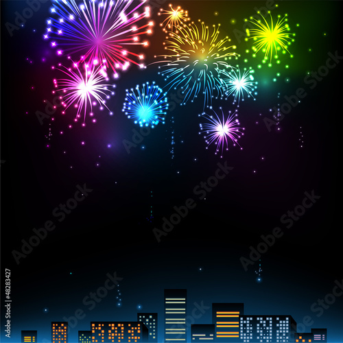Fireworks Display over the Night City