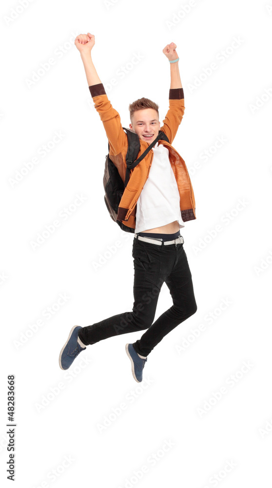 casual young man jumping on white casual young man jumping on white