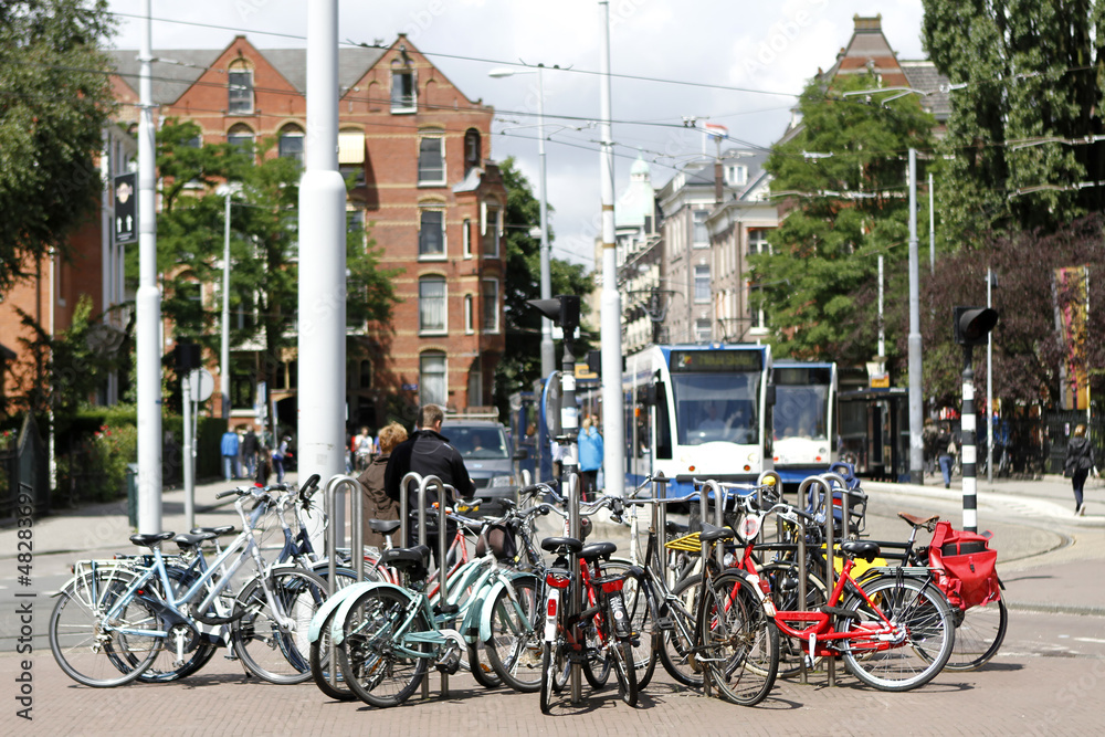 Bicycles Parked In The Street, Amsterdam, Netherlands