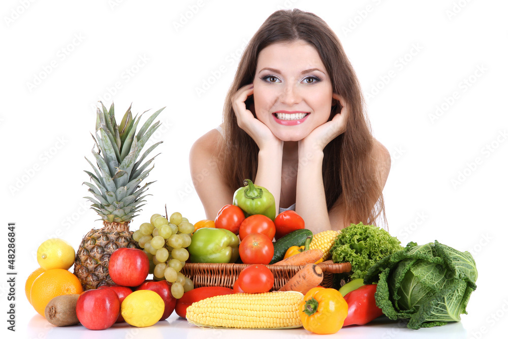 Beautiful woman with vegetables and fruits Beautiful woman with vegetables and fruits