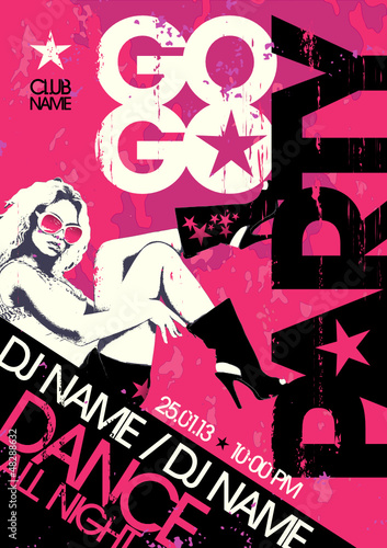 Go-go party design template with fashion girl and place for text