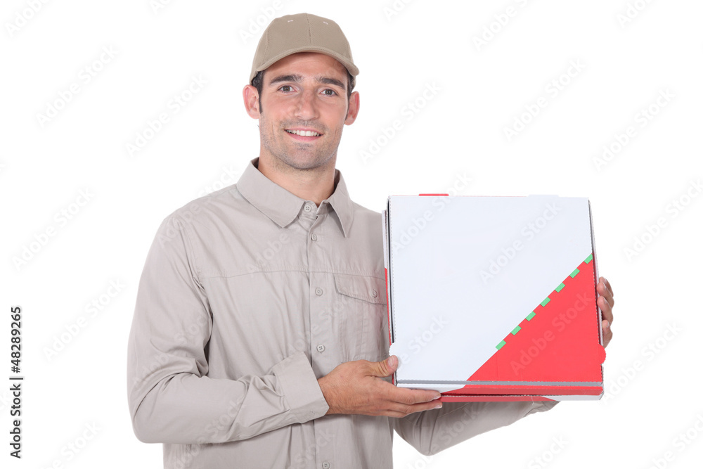 A pizza deliveryman. A pizza deliveryman.