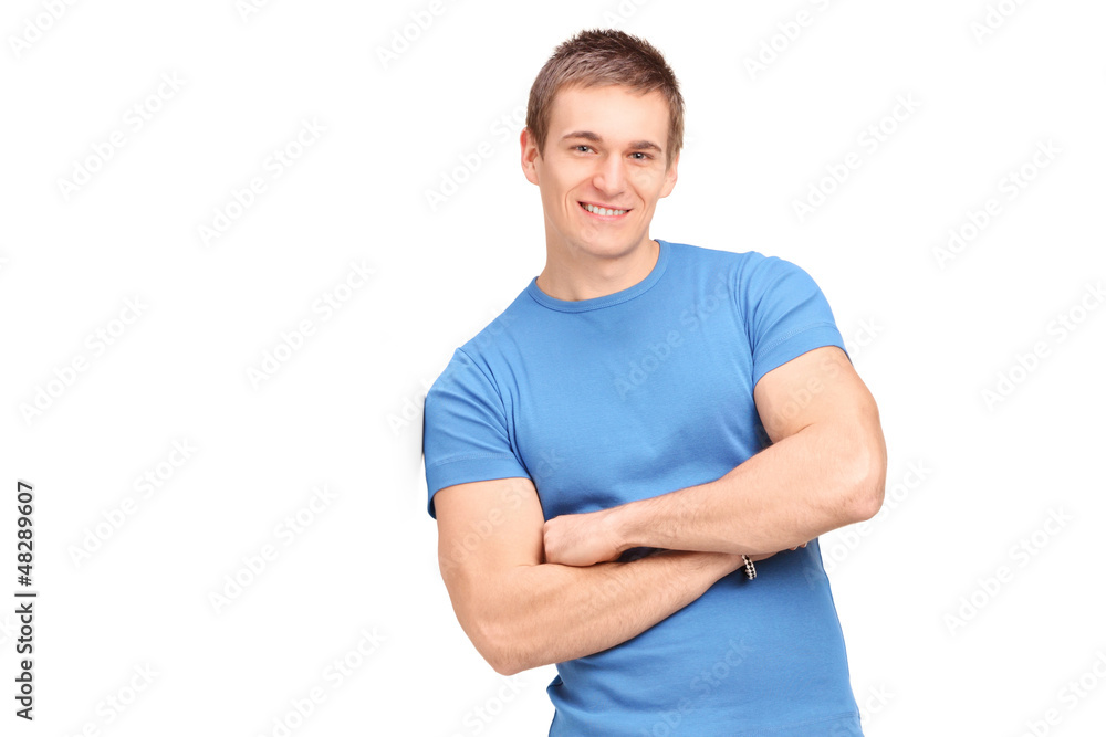 A young man leaning on a virtual wall A young man leaning on a virtual wall