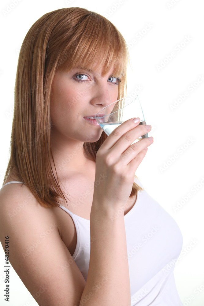 gorgeous ginger woman drinking glass of water gorgeous ginger woman drinking glass of water