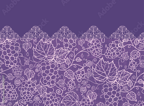 Vector Lace grape vines horizontal seamless pattern background