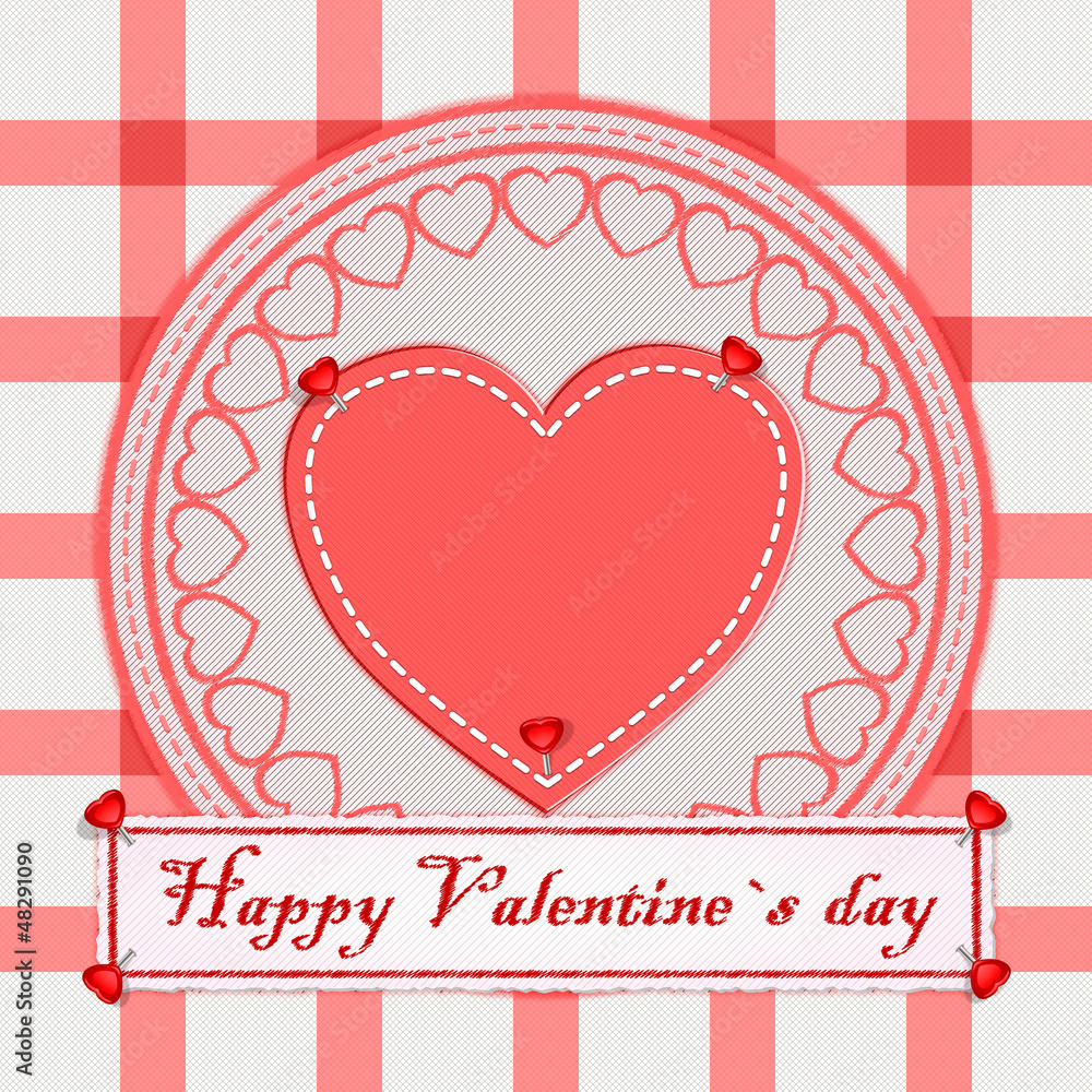 Naklejka premium Sewed textile Valentines day greeting with heart