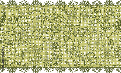 Vector green autumn flowers elegant lace horizontal seamless