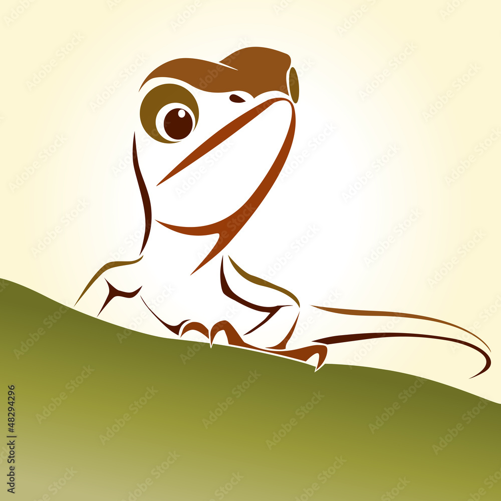 Fototapeta premium Gila brown head held up standing on a green hill