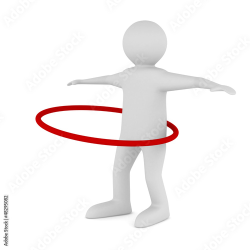 man and hula hoop on white background. Isolated 3D image