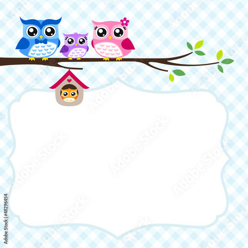 owl baby shower invitation card set