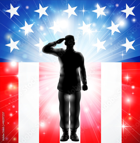 US flag military armed forces soldier silhouette saluting