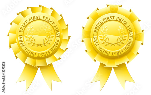 Gold first prize rosettes
