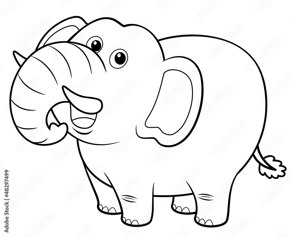illustration of Cartoon Elephant - Coloring book Stock Vector | Adobe Stock