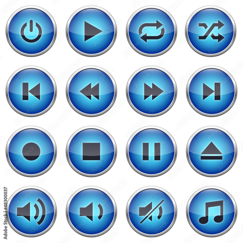 Set of blue player buttons Set of blue player buttons