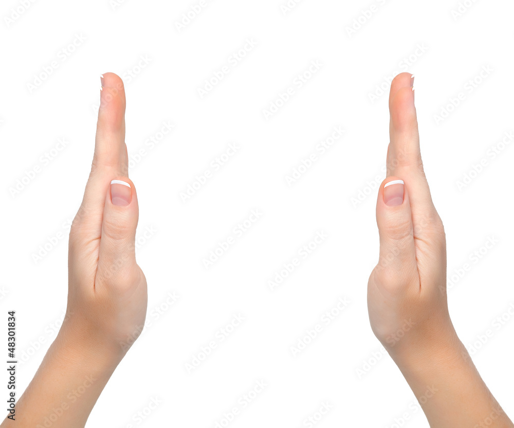 Isolated female hands palm held subject Isolated female hands palm held subject