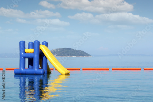 summer vacation scene with water slide