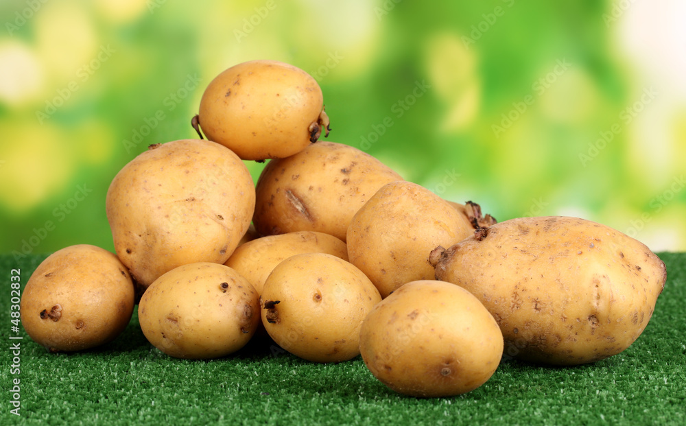 Ripe potatoes on grass on natural background Ripe potatoes on grass on natural background