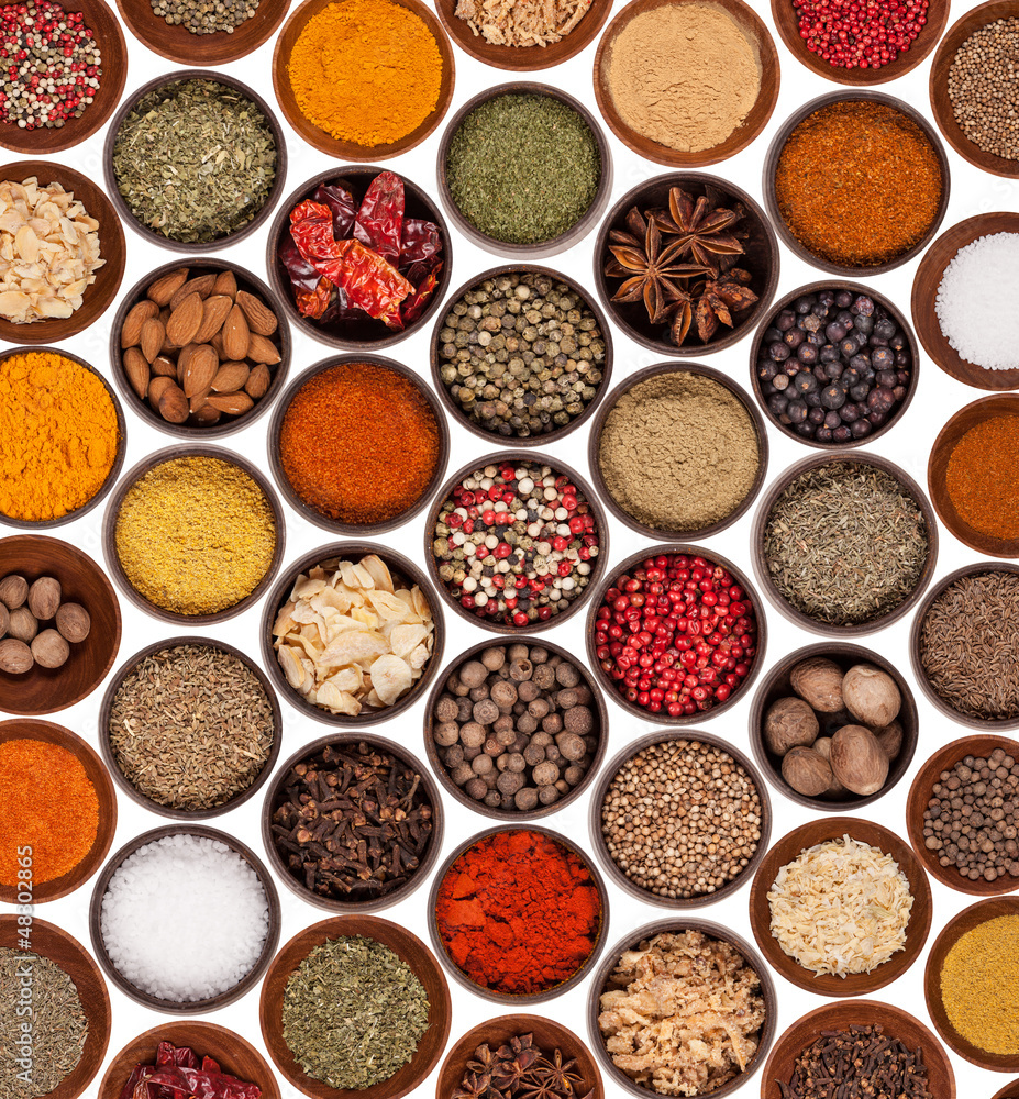 Various kinds of spices on white background Various kinds of spices on white background