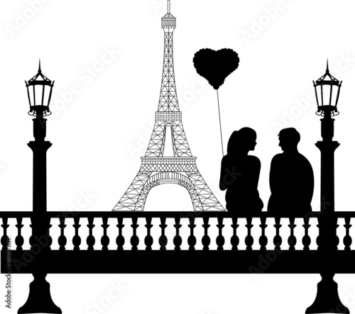 Couple in love on Valentine's Day in front of Eiffel tower