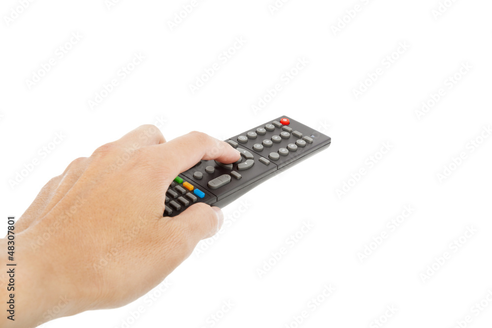 hand with remote control isolated on white hand with remote control isolated on white