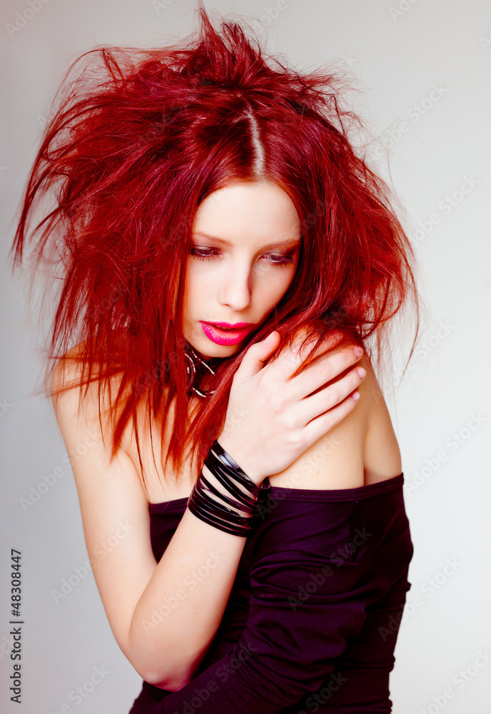 portrait of sexy red haired girl, wild hair style- beauty shoot Stock-Foto  | Adobe Stock