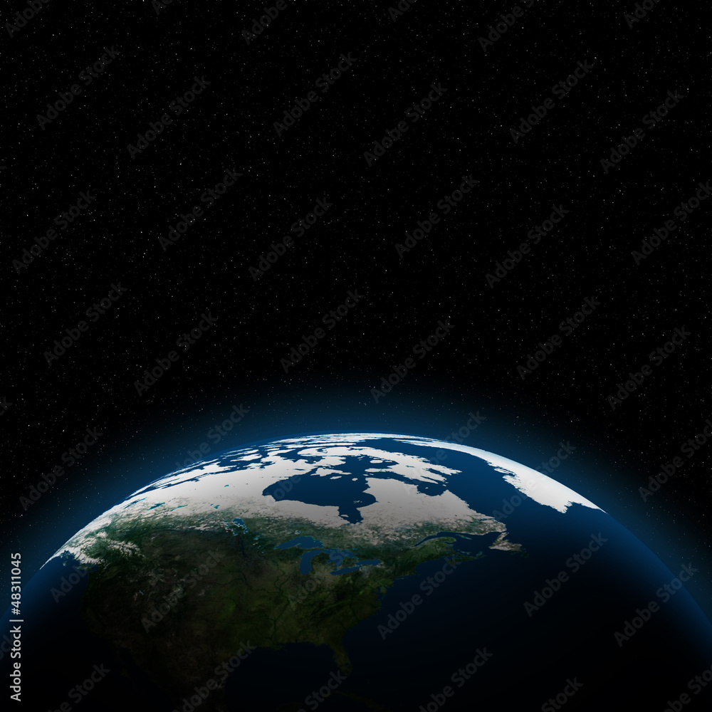 Planet earth with sun rising over North of America (Elements of