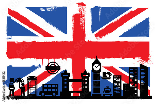 Fototapeta UK flag and silhouettes