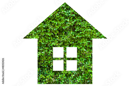 House icon made of green tree on white background