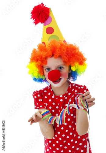 portrait of a little clown on white background