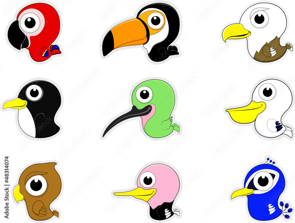 Fototapeta premium Cartoon Birds Icon Set