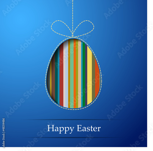 A striped egg on a blue background