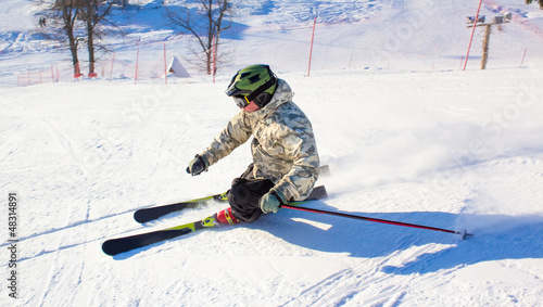 Skier in the rotation at the ski resort
