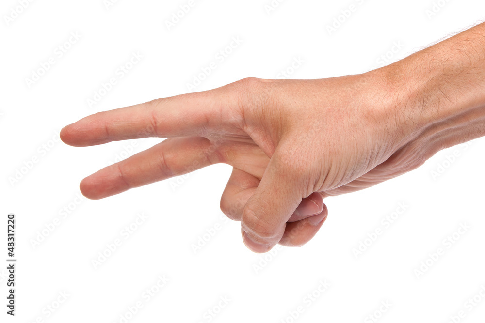 Hand gesture number four closeup isolated on white Hand gesture number four closeup isolated on white