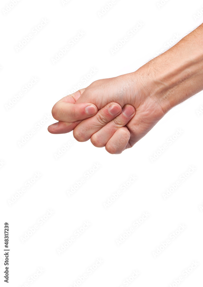 Hand is showing a fig sign isolated on white