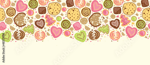 Vector colorful cookies horizontal seamless pattern background