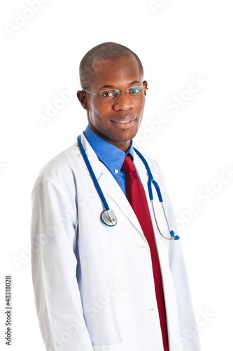 Black doctor isolated on white