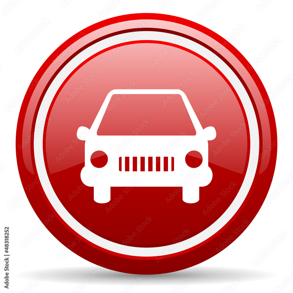 car red glossy icon on white background