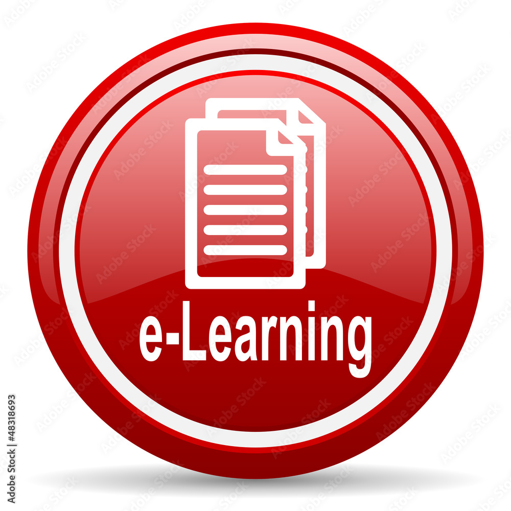 e-learning red glossy icon on white background e-learning red glossy icon on white background