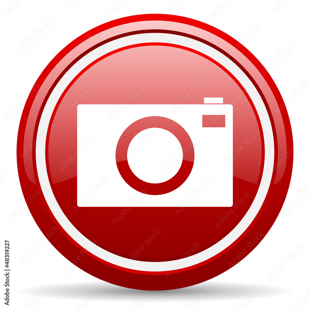 camera red glossy icon on white background camera red glossy icon on white background
