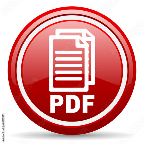 pdf red glossy icon on white background