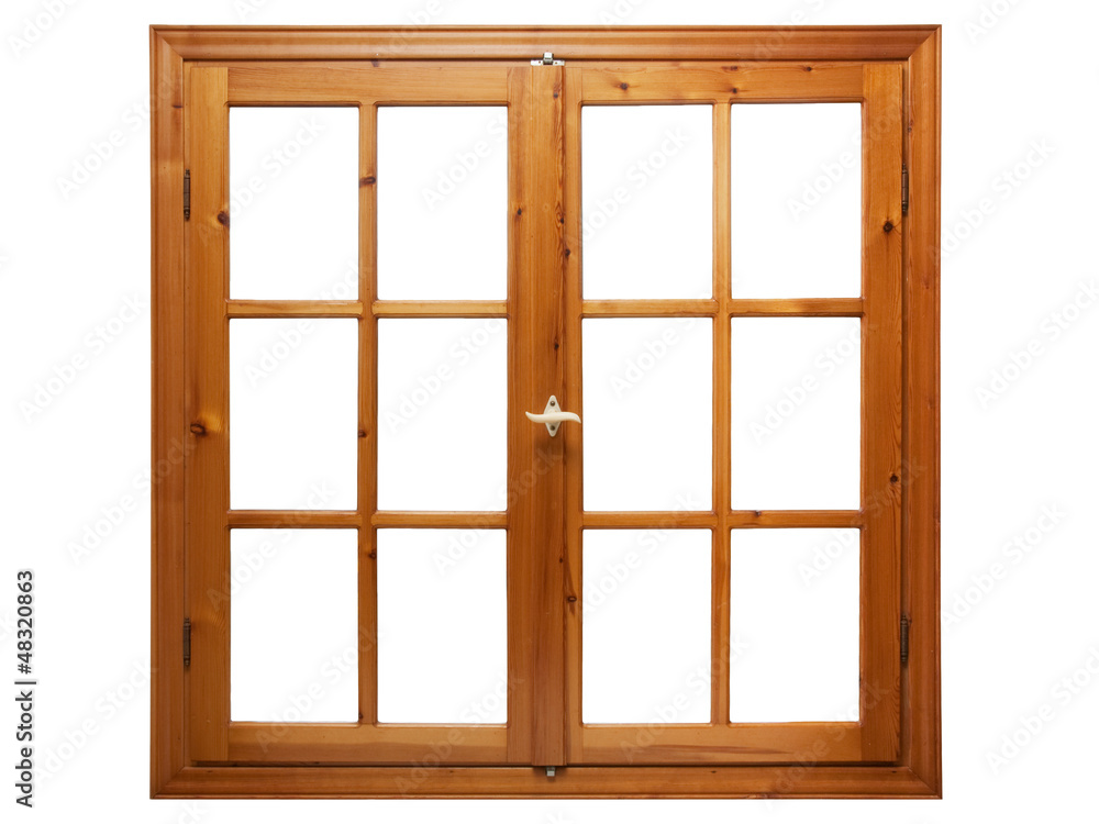 Obraz premium Wooden window isolated on white background.
